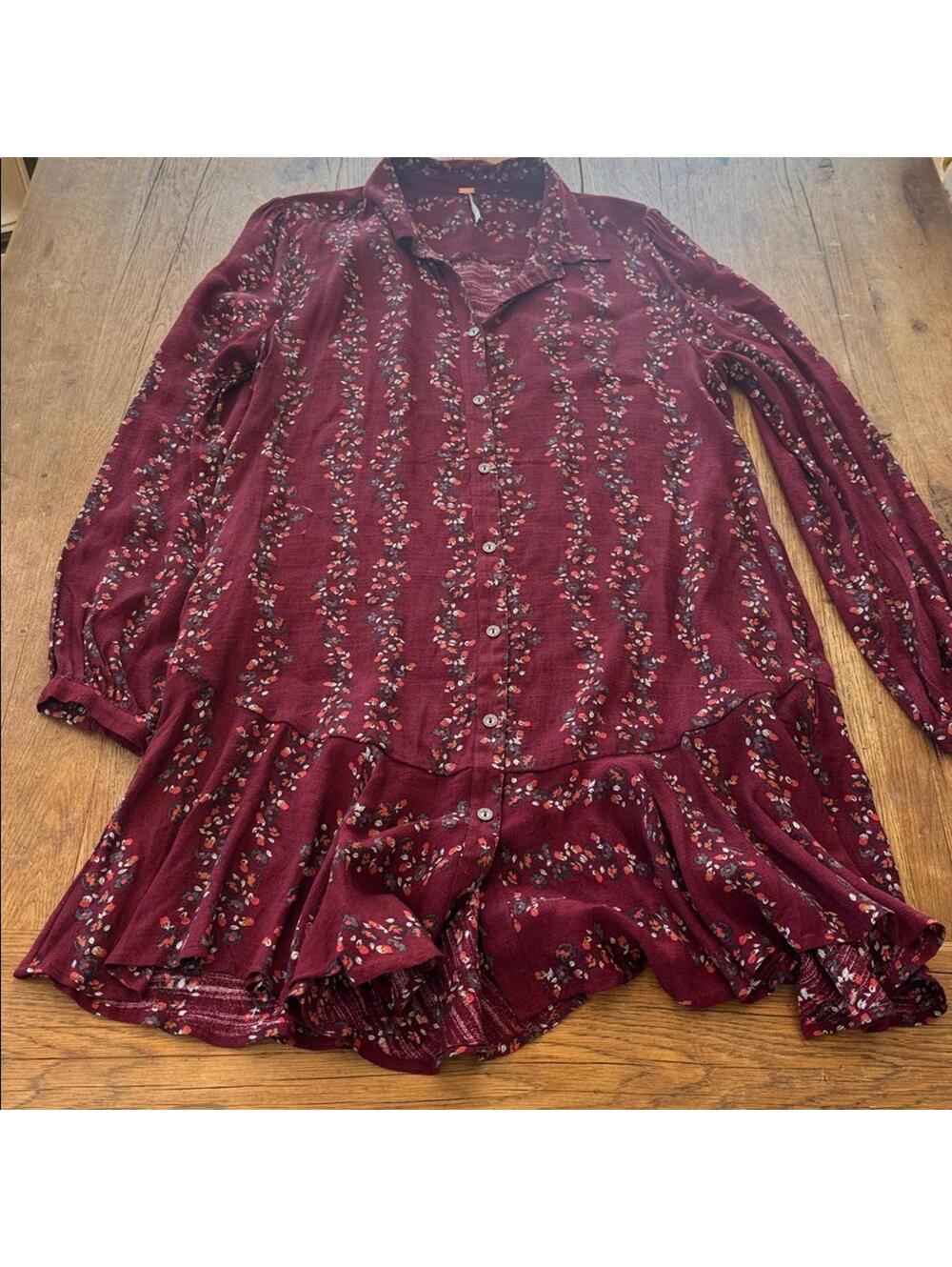 Free People Slubby Crinkle Button Down Floral Dress M